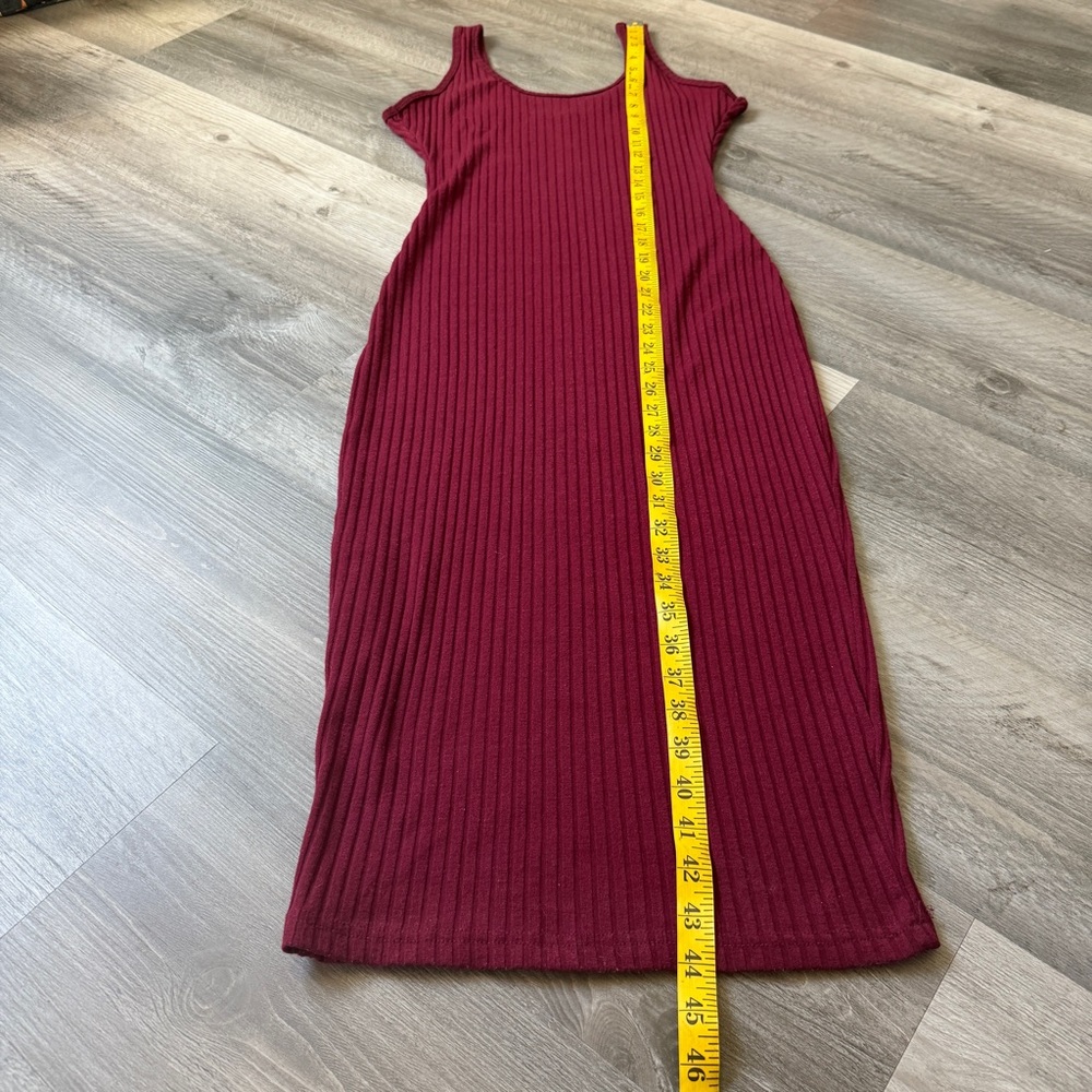 Ribbed Midi Tank Dress Flattering Bodycon Wine Merlot Stretch Small - Picture 10 of 11